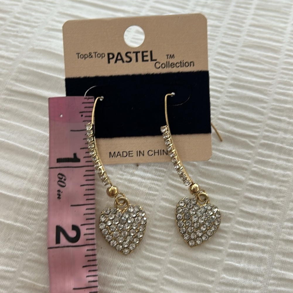 Gold and Silver Crystal Heart dangle drop Earrings - Picture 2 of 3